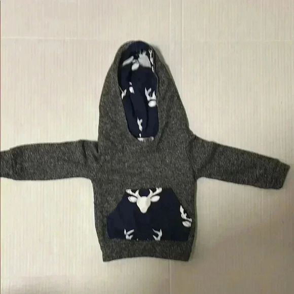 Gray and Navy  Hoodie with Deer Print Baby 3-6 months - Picture 1 of 6